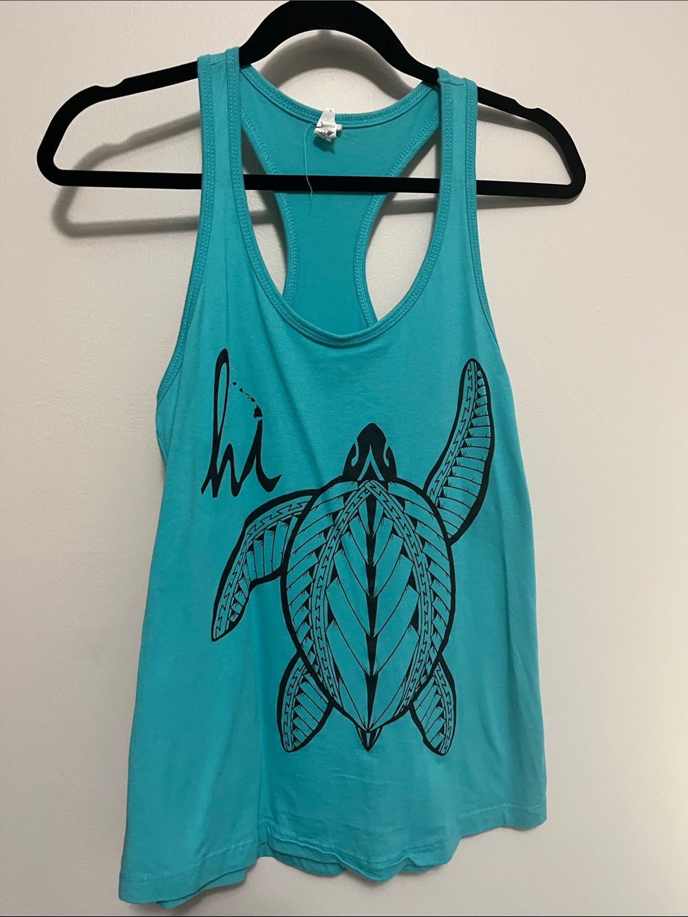 Women's Teal Racerback Tank with Turtle Print